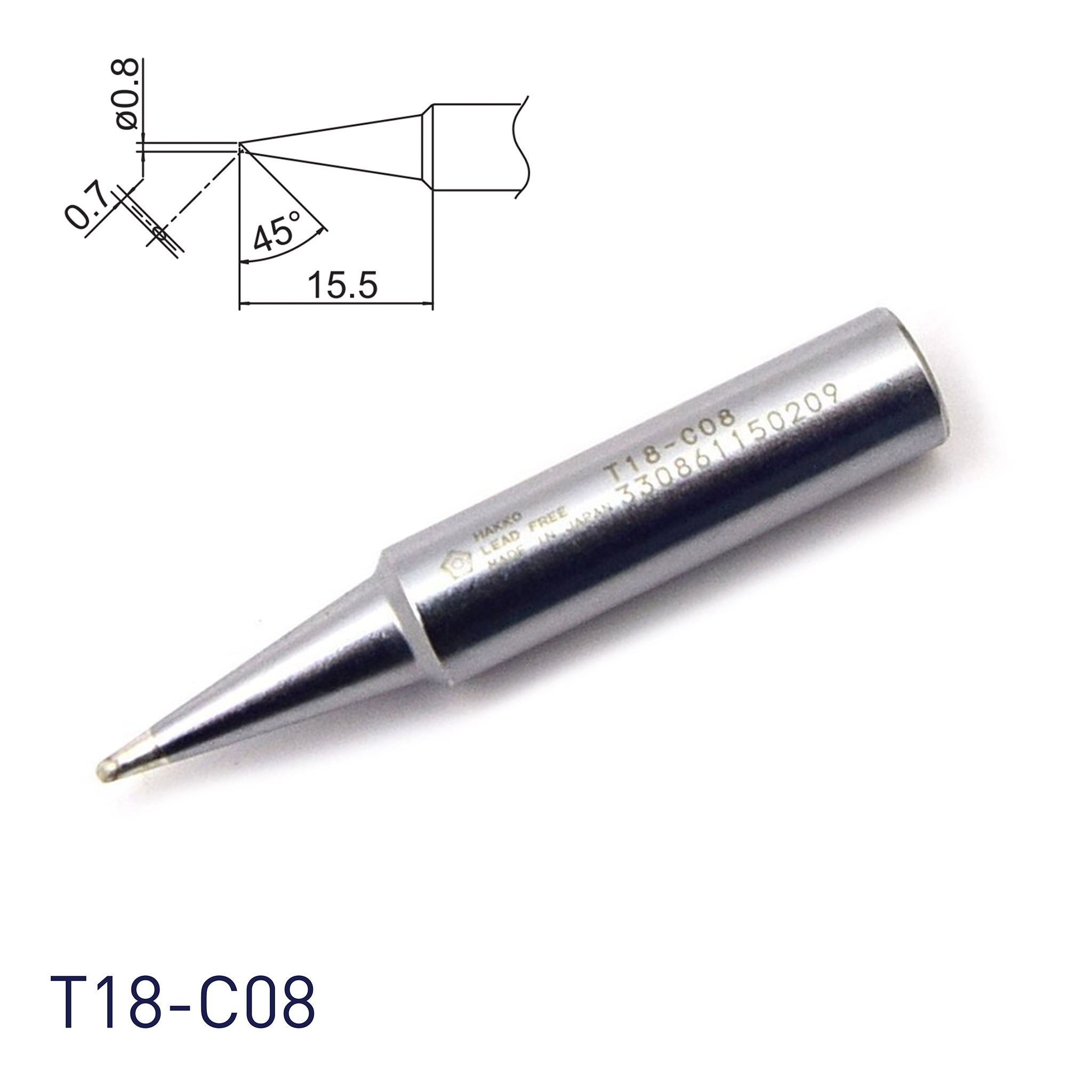 Hakko T18 C08 Shape 0.8C Soldering Tip Hakko Products
