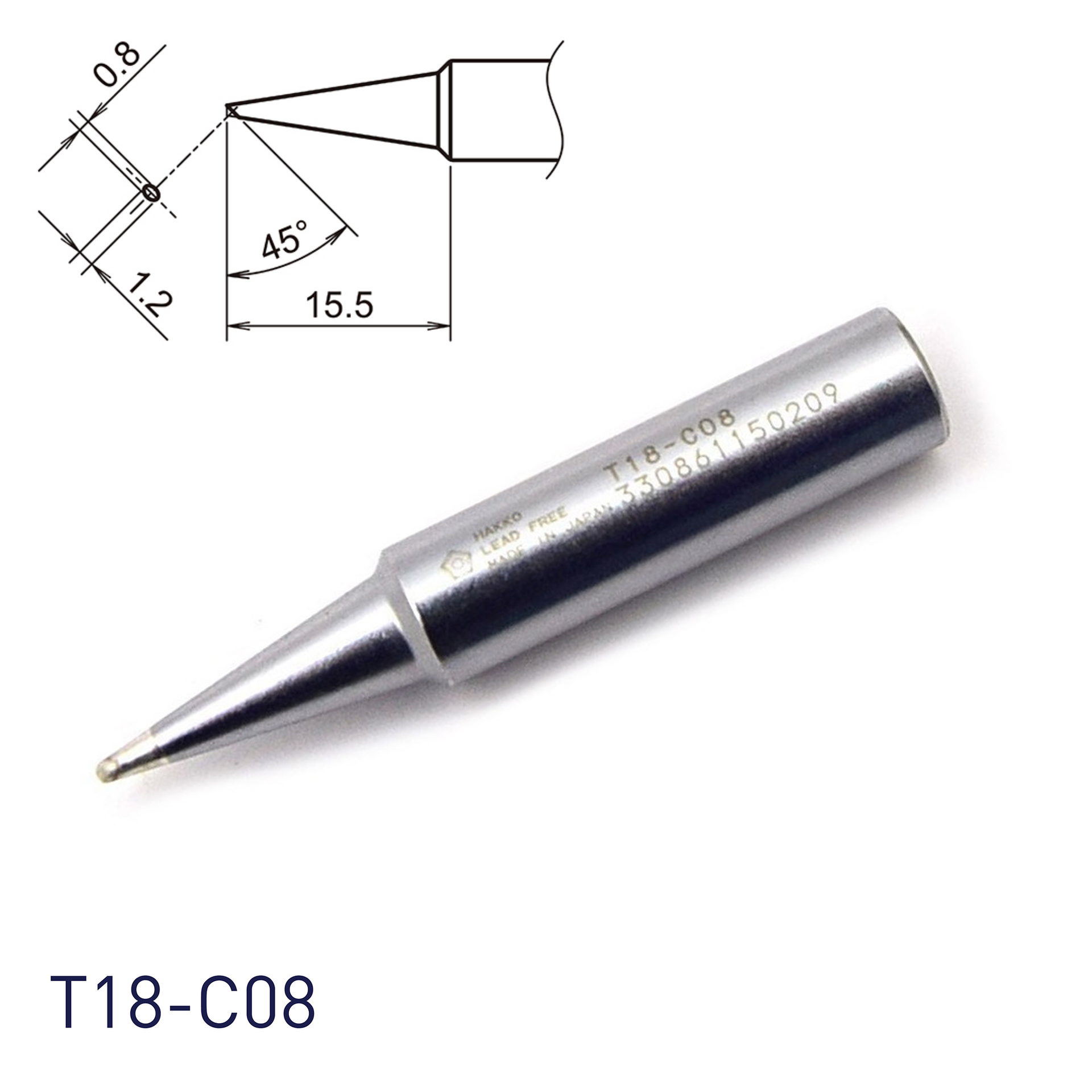 Hakko T18-C08 Shape-0.8C Soldering Tip – Hakko Products