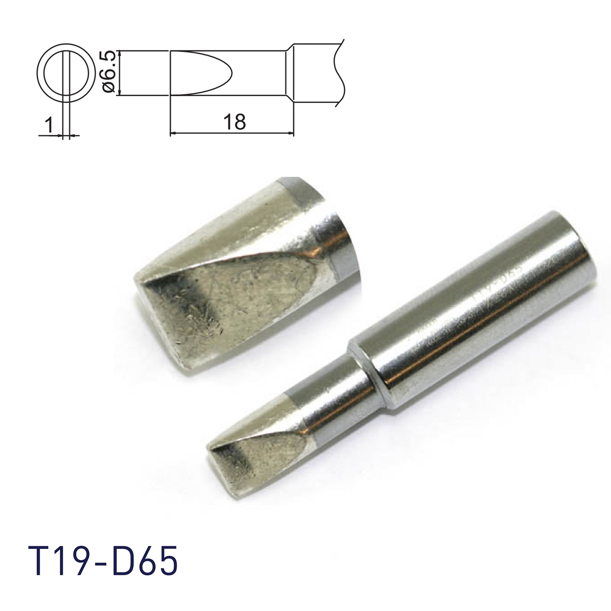 Hakko T19-D65 Soldering Tip, Chisel, 6.5 mm x 18 mm, T19 Series Hakko T19-D65 Soldering Tip, Chisel, 6.5 mm x 18 mm, T19 Series